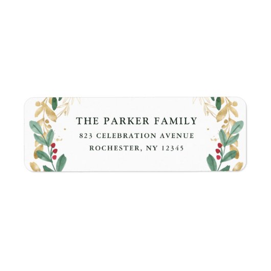 Gilded Greenery on White Kerstmis Return Address Etiket (Voorkant)