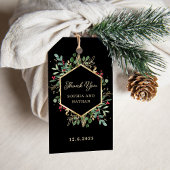 Gilded Greenery op zwart | Kerstmis Dank u wel Cadeaulabel