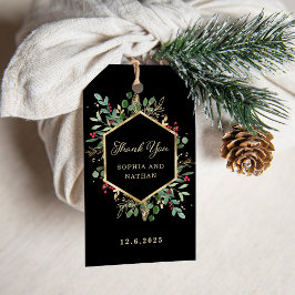 Gilded Greenery op zwart | Kerstmis Dank u wel Cadeaulabel
