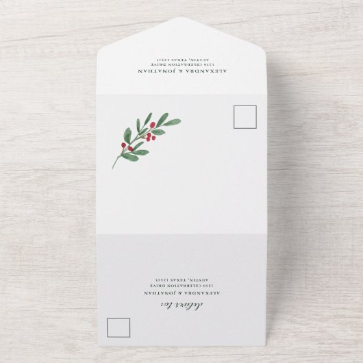 Gilded Greenery over White | Kerstbruiloft All In One Uitnodiging (Buitenkant)