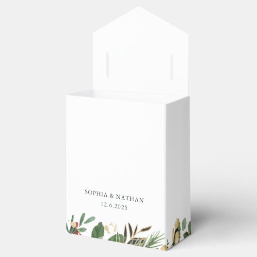 Gilded Greenery over White | Kerstbruiloft Bedankdoosjes (Geopend)