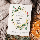 Gilded Greenery over White | Kerstbruiloft Folie Uitnodiging