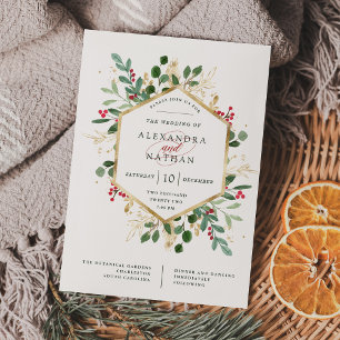 Gilded Greenery over White   Kerstbruiloft Kaart