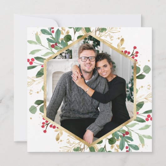 Gilded Greenery over White | kerstfeestfoto Save The Date (Achterkant)