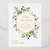 Gilded Greenery over White | Kerstmis: datum opsla Folie Uitnodiging Briefkaart (Voorkant)