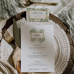 Gilded Greenery over White | Menu Kerstbruiloft<br><div class="desc">Deze verbluffende kersttrouwmenukaarten zijn voorzien van vakantiegroen en bladeren met faux gouden bladeren en rode holly bessen,  en een lijst met centrumgoud op een moderne witte achtergrond. Deze menu's werken ook perfect voor elke feestdag.</div>