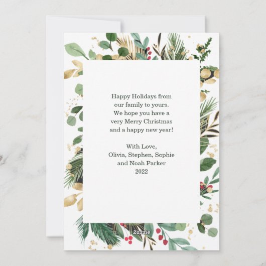 Gilded Greenery over White | Vrolijk kerstfeest Feestdagenkaart (Achterkant)