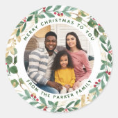 Gilded Greenery White | Kerst met weiden en foto's Ronde Sticker (Voorkant)