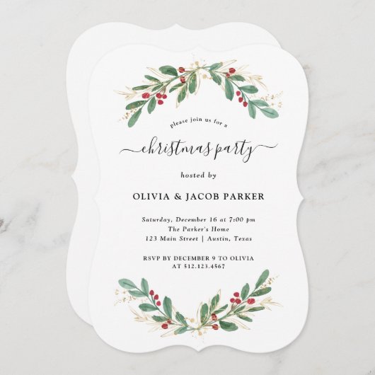 Gilded Greenery White | Kerst- of vakantiefeest Kaart (Voorkant / Achterkant)