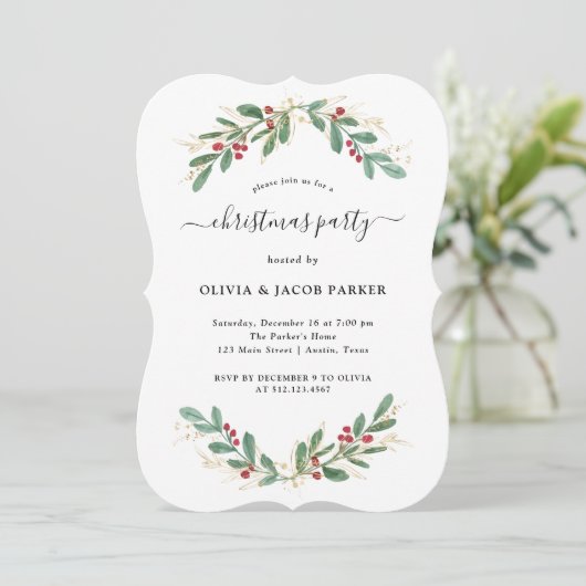 Gilded Greenery White | Kerst- of vakantiefeest Kaart (Staand voorkant)