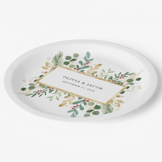 Gilded Greenery White | Kerstfeestdag Papieren Bordje (Gekanteld)