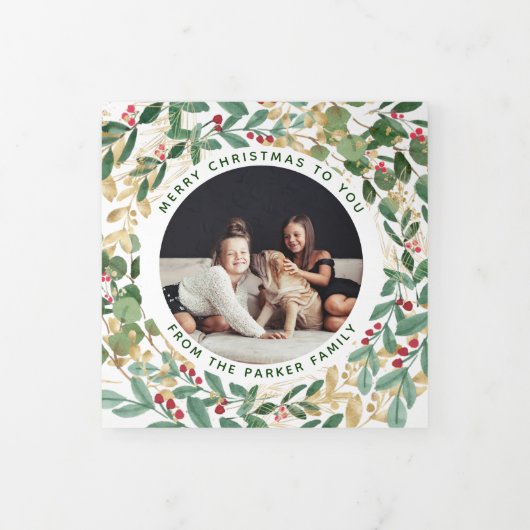Gilded Greenery White | Kerstfeestvieren met meerd Drieluik Wenskaart (Cover)