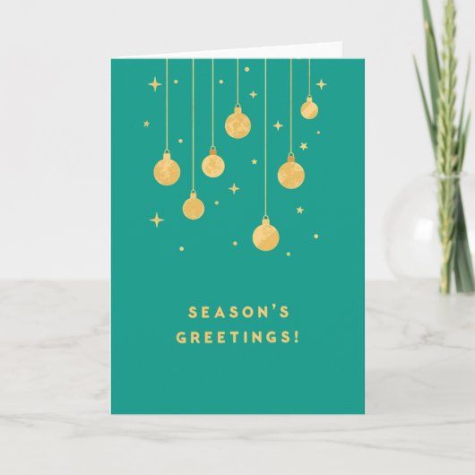 Gilded Greetings on Teal Christmas Card Kaart (Voorkant)