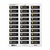 Gilded Heart Address Label - Black (Full Sheet)