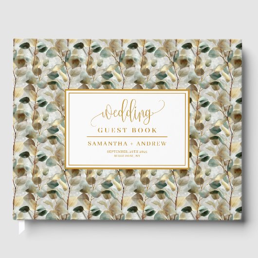 Gilded Hunter Green en Gold bruiloft gastenboek (Voorkant)