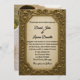 Gilded in Gold Photo Wedding Invitation Kaart