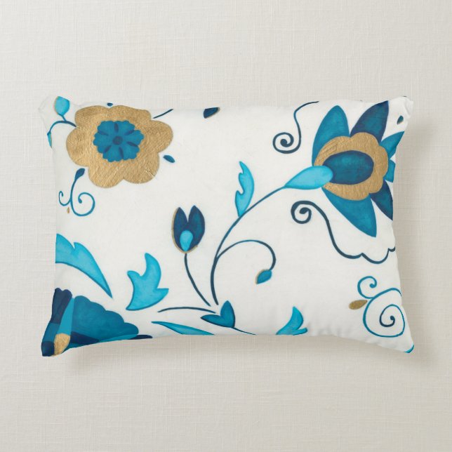 Gilded Indigo Flowers met witte achtergrond Accent Kussen (Voorkant)
