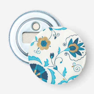 Gilded Indigo Flowers met Witte Achtergrond Button Flesopener
