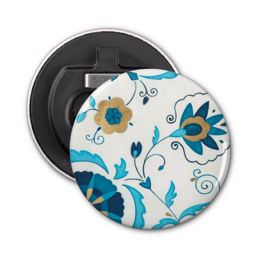 Gilded Indigo Flowers met witte achtergrond Button Flesopener (Voorkant)