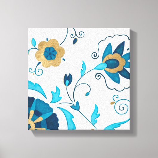 Gilded Indigo Flowers met witte achtergrond Canvas Afdruk (Voorkant)
