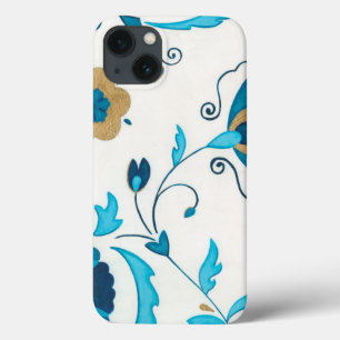 Gilded Indigo Flowers met witte achtergrond iPhone 13 Hoesje