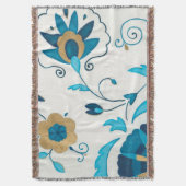 Gilded Indigo Flowers met witte achtergrond Deken (Voorkant Verticaal)