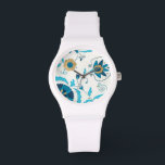 Gilded Indigo Flowers met witte achtergrond Horloge<br><div class="desc">Een Erica J. Vess originele, gelede indigobloemen rusten op een witte achtergrond. Een simpel, subtiel schilderij dat iedereen graag als geschenk zou ontvangen!</div>