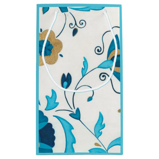 Gilded Indigo Flowers met witte achtergrond Klein Cadeauzakje (Achterkant)