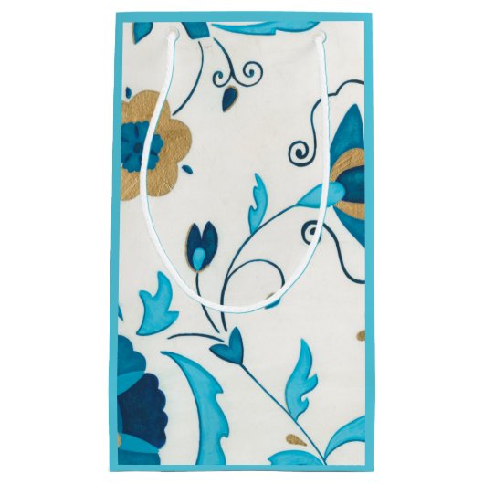 Gilded Indigo Flowers met witte achtergrond Klein Cadeauzakje (Voorkant)