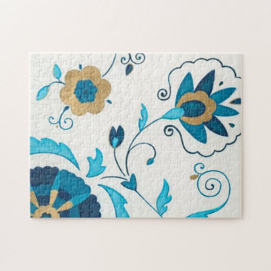 Gilded Indigo Flowers met witte achtergrond Legpuzzel (Horizontaal)