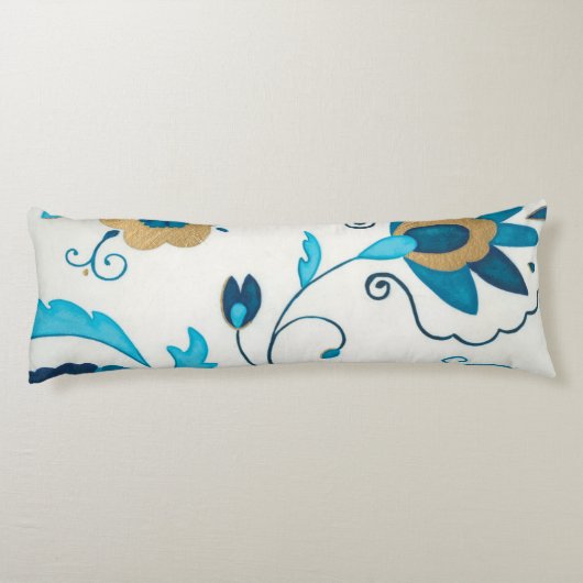 Gilded Indigo Flowers met witte achtergrond Lichaamskussen (Achterkant)