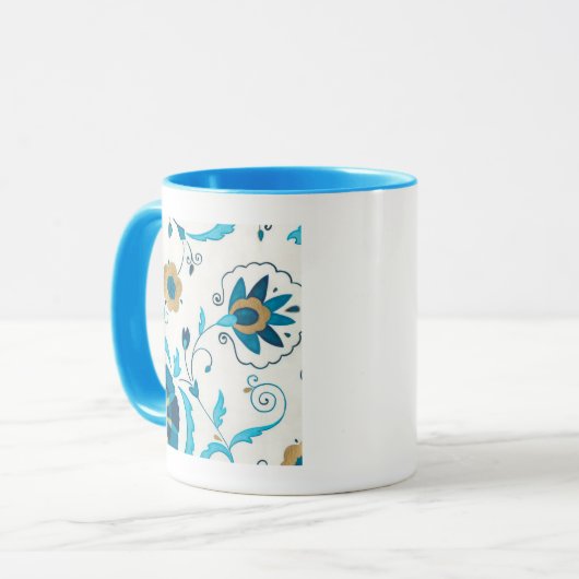 Gilded Indigo Flowers met witte achtergrond Mok (Voorkant links)