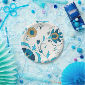 Gilded Indigo Flowers met witte achtergrond Papieren Bordje (Feest)