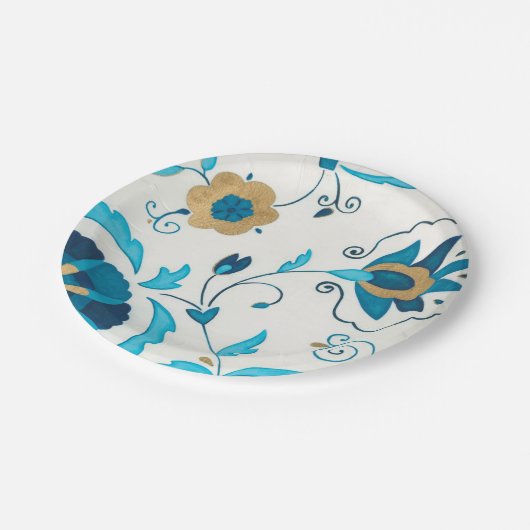 Gilded Indigo Flowers met witte achtergrond Papieren Bordje (Gekanteld)