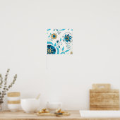 Gilded Indigo Flowers met witte achtergrond Poster (Keuken)