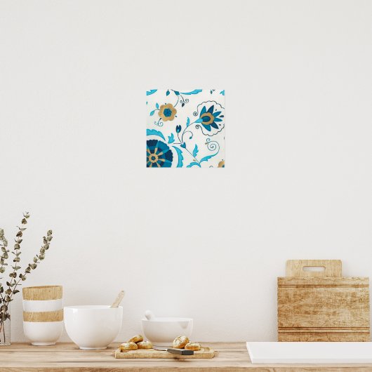 Gilded Indigo Flowers met witte achtergrond Poster (Keuken)