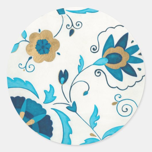 Gilded Indigo Flowers met witte achtergrond Ronde Sticker (Voorkant)