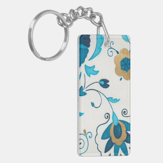 Gilded Indigo Flowers met witte achtergrond Sleutelhanger (Voorkant Links)