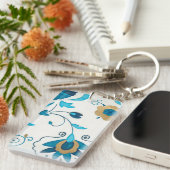 Gilded Indigo Flowers met witte achtergrond Sleutelhanger (Voorkant Rechts)