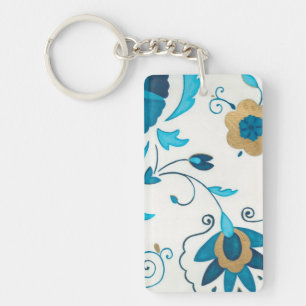 Gilded Indigo Flowers met witte achtergrond Sleutelhanger
