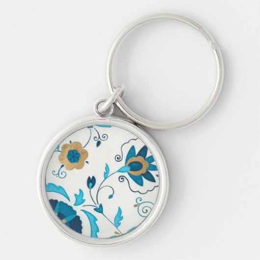 Gilded Indigo Flowers met witte achtergrond Sleutelhanger (Voorkant)
