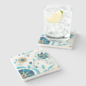 Gilded Indigo Flowers met witte achtergrond Stenen Onderzetter (Zijkant)