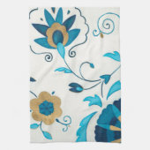 Gilded Indigo Flowers met witte achtergrond Theedoek (Verticaal)