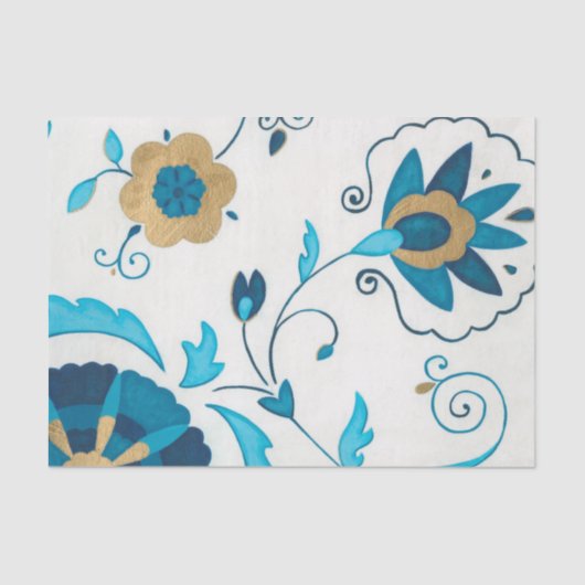 Gilded Indigo Flowers met Witte Achtergrond Tissuepapier (Voorkant)