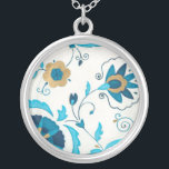Gilded Indigo Flowers met witte achtergrond Zilver Vergulden Ketting<br><div class="desc">Een Erica J. Vess originele,  gelede indigobloemen rusten op een witte achtergrond. Een simpel,  subtiel schilderij dat iedereen graag als geschenk zou ontvangen!</div>