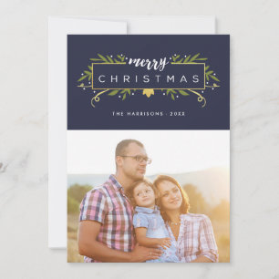 Gilded Kerstmis Modern Foliage Foto Feestdagenkaart