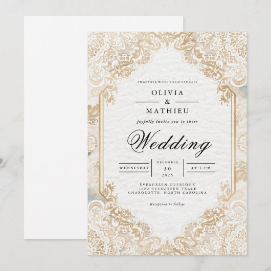 Gilded Lace Romance bloeien bruiloft Kaart (Voorkant / Achterkant)