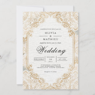 Gilded Lace Romance bloeien bruiloft Kaart