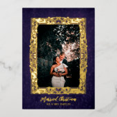 Gilded Lijst Married Kerstmis Paarse Foto Folie Feestdagenkaart (Voorkant)