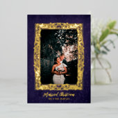 Gilded Lijst Married Kerstmis Paarse Foto Folie Feestdagenkaart (Staand Voorkant)